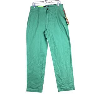 Houston White Mens Chinos Green Single Pleated Wide Leg Cotton NWT 32x32